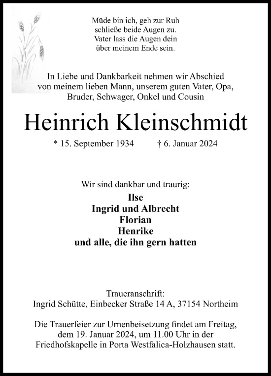 Anzeige von Heinrich Kleinschmidt von 4401