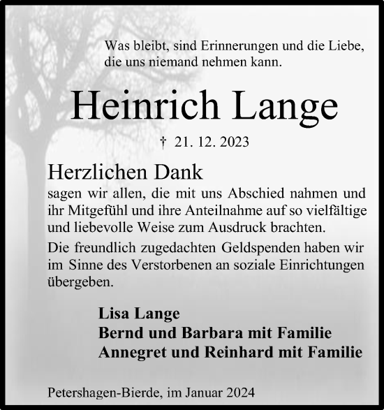 Anzeige von Heinrich Lange von 4401