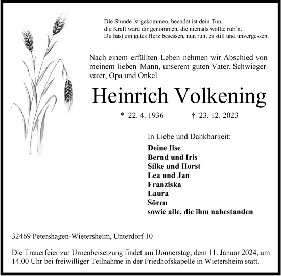 Anzeige von Heinrich Volkening von 4401