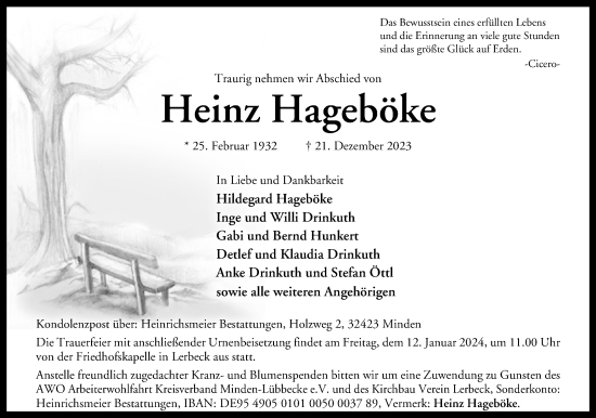 Anzeige von Heinz Hageböke von 4401