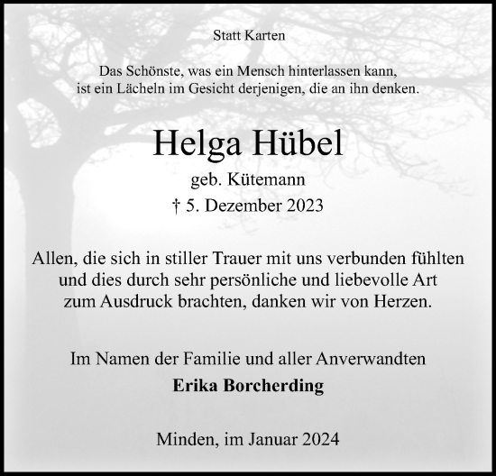 Anzeige von Helga Hübel von 4401
