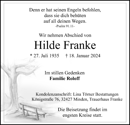 Anzeige von Hilde Franke von 4401
