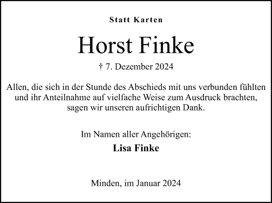 Anzeige von Horst Finke von 4401