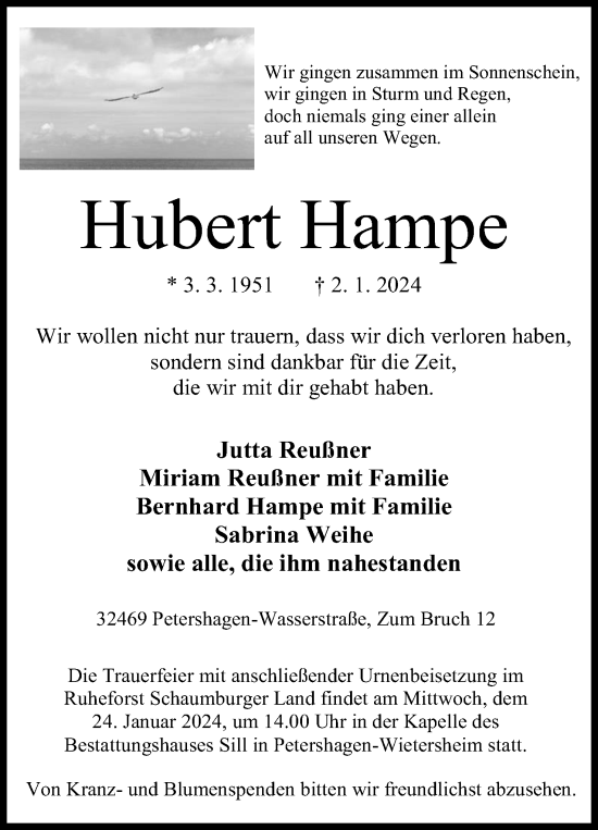 Anzeige von Hubert Hampe von 4401