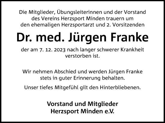 Anzeige von Jürgen Franke von 4401