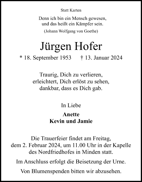 Anzeige von Jürgen Hofer von 4401