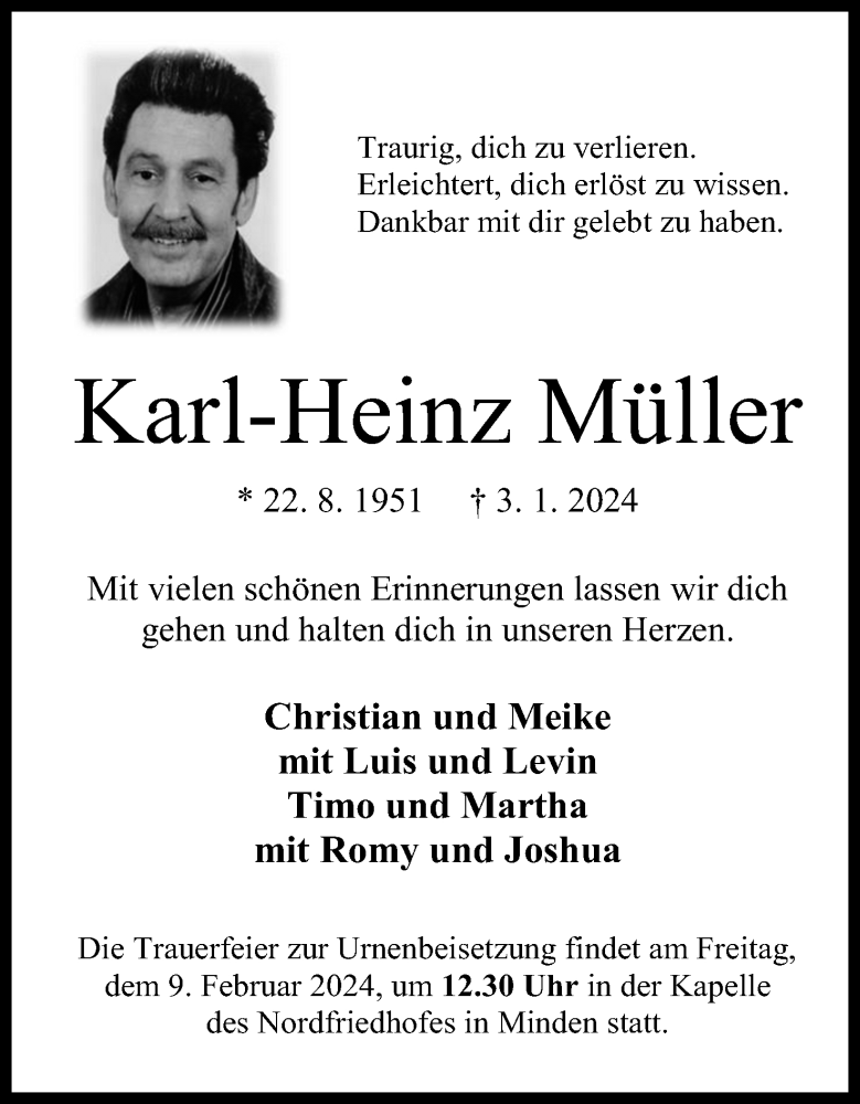 Traueranzeige für Karl-Heinz Müller vom 27.01.2024 aus 4401