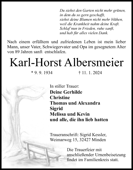 Anzeige von Karl-Horst Albersmeier von 4401