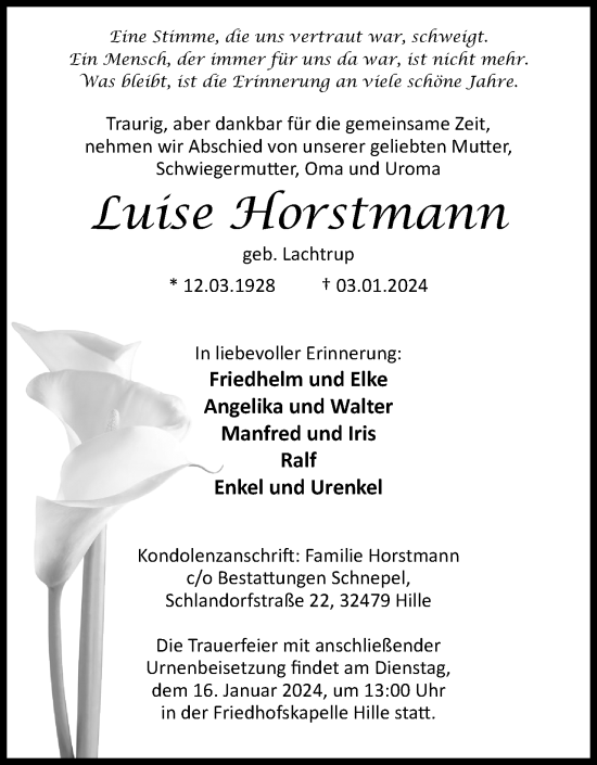 Anzeige von Luise Horstmann von 4401
