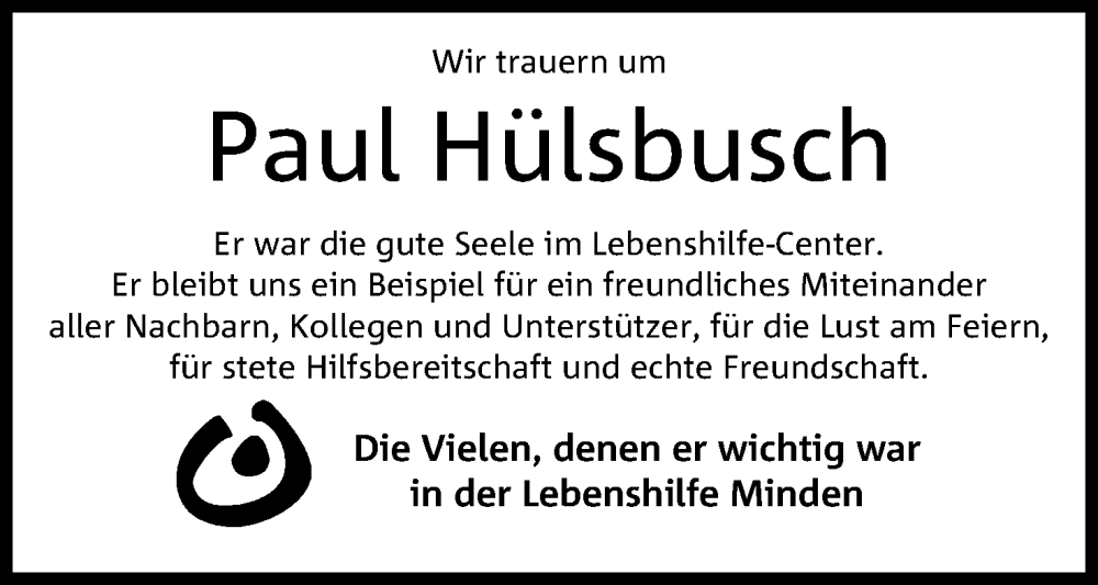  Traueranzeige für Paul Hülsbusch vom 09.01.2024 aus 4401