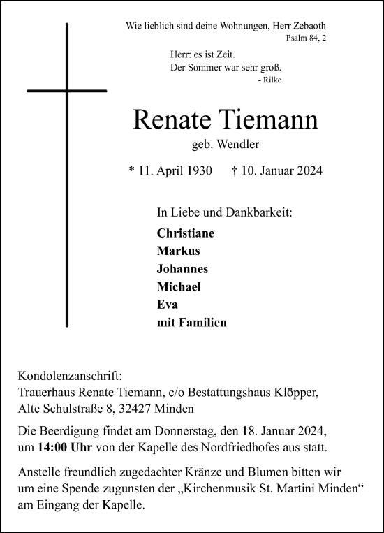 Anzeige von Renate Tiemann von 4401
