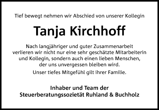 Anzeige von Tanja Kirchhoff von 4401