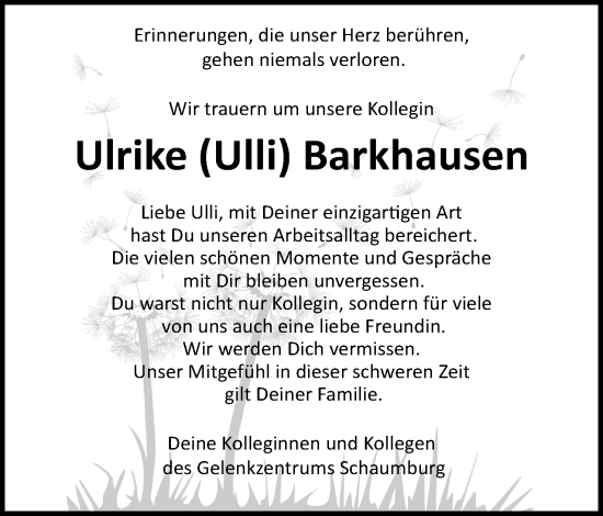Anzeige von Ulrike Barkhausen von 4401