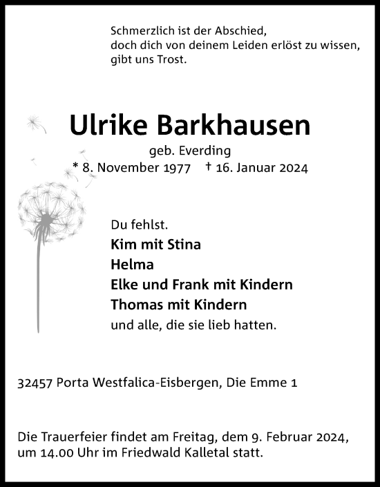 Anzeige von Ulrike Barkhausen von 4401