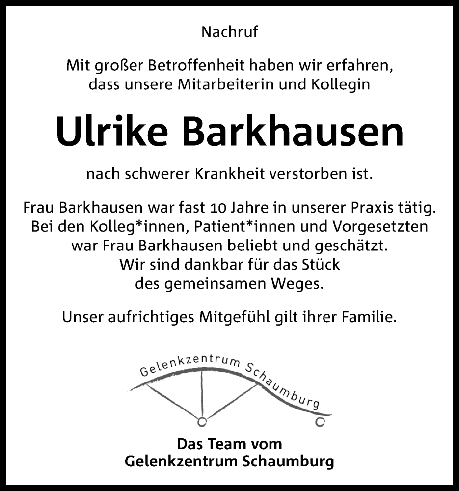  Traueranzeige für Ulrike Barkhausen vom 20.01.2024 aus 4401