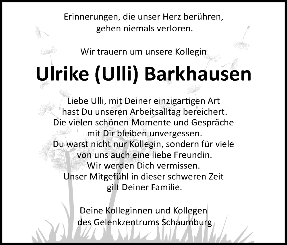  Traueranzeige für Ulrike Barkhausen vom 23.01.2024 aus 4401