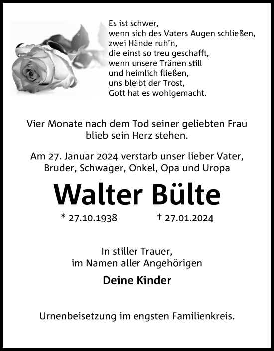 Anzeige von Walter Bülte von 4401