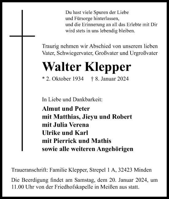Anzeige von Walter Klepper von 4401