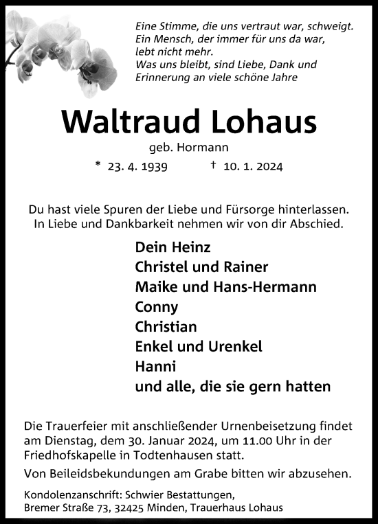 Anzeige von Waltraud Lohaus von 4401