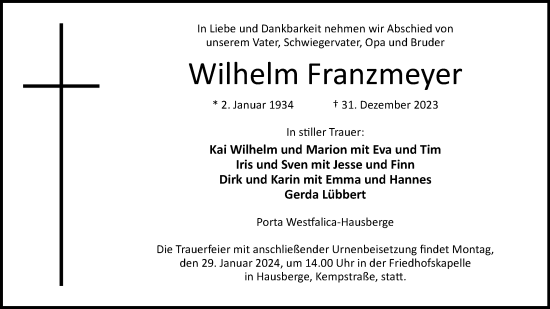Anzeige von Wilhelm Franzmeyer von 4401