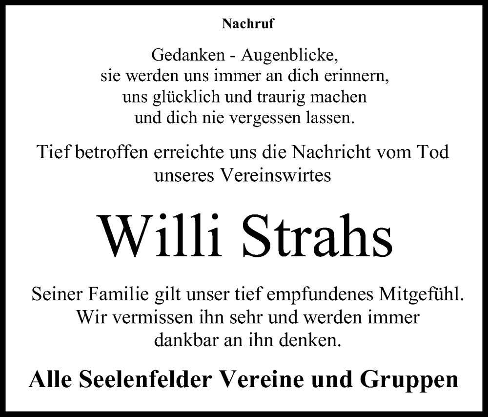 Traueranzeige für Willi Strahs vom 13.01.2024 aus 4401