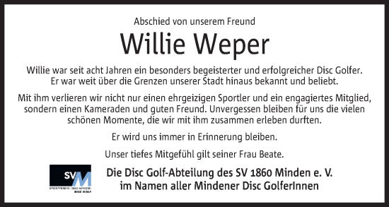 Anzeige von Willie Weper von 4401