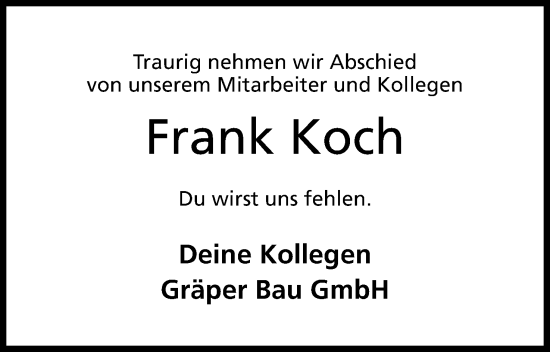 Anzeige von Frank Koch von 4401