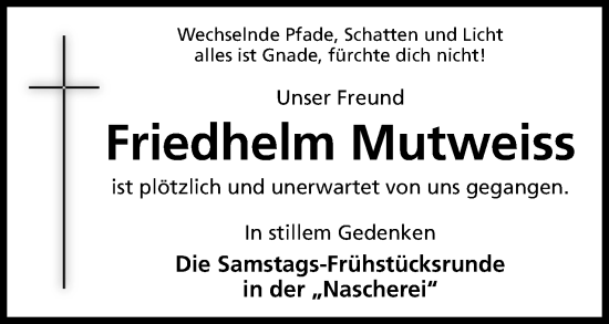 Anzeige von Friedhelm Mutweiss von 4401