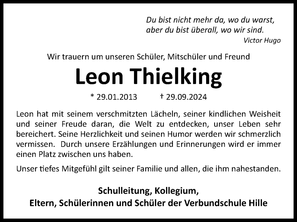  Traueranzeige für Leon Thielking vom 05.10.2024 aus 4401