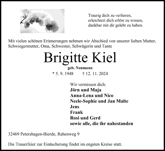 Anzeige von Brigitte Kiel von 4401