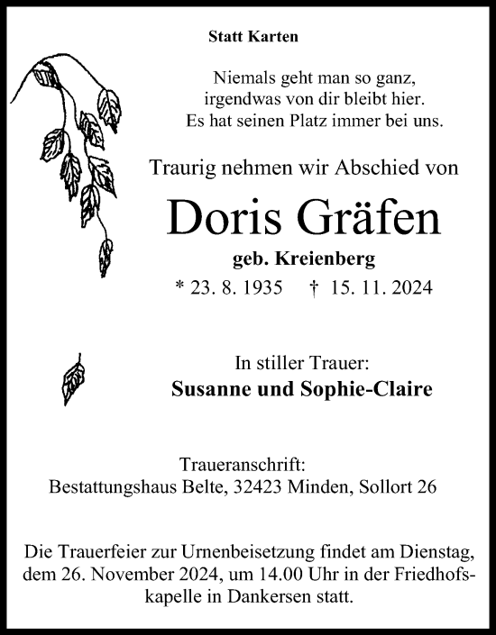 Anzeige von Doris Gräfen von 4401