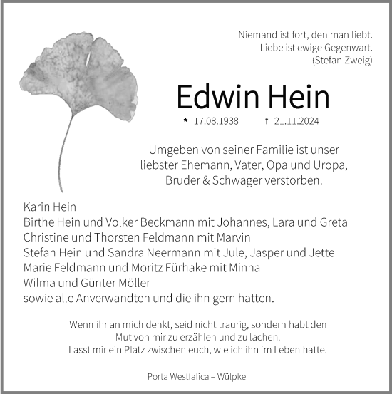 Anzeige von Edwin Hein von 4401