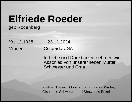 Anzeige von Elfriede Roeder von 4401