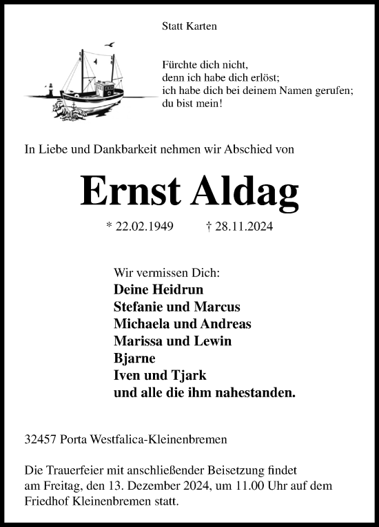 Anzeige von Ernst Aldag von 4401