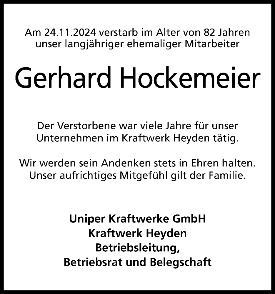  Traueranzeige für Gerhard Hockemeier vom 27.11.2024 aus 4401