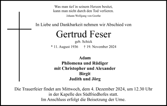 Anzeige von Gertrud Feser von 4401