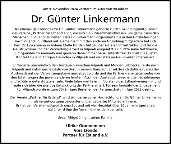 Anzeige von Günter Linkermann von 4401