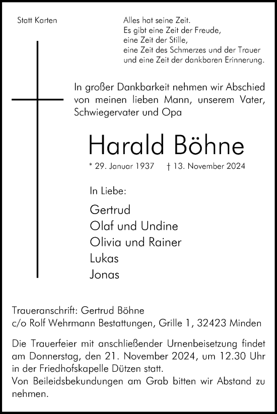 Anzeige von Harald Böhne von 4401