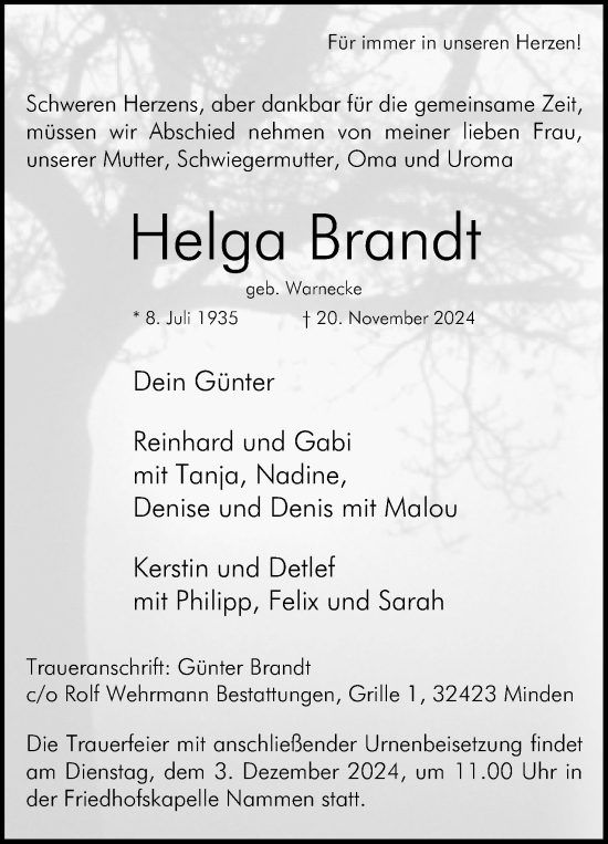 Anzeige von Helga Brandt von 4401