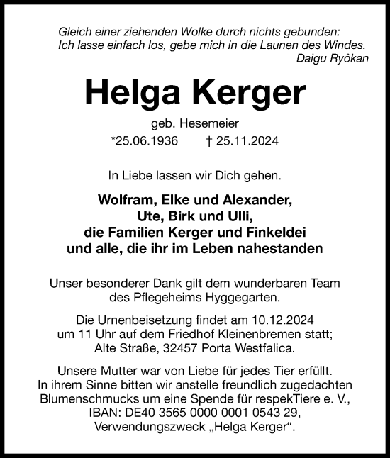 Anzeige von Helga Kerger von 4401