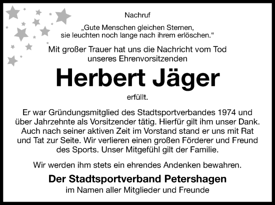 Anzeige von Herbert Jäger von 4401