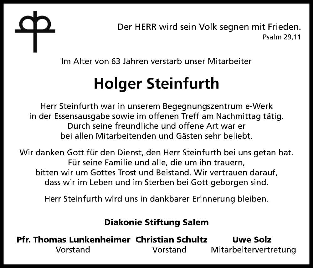  Traueranzeige für Holger Steinfurth vom 21.11.2024 aus 4401