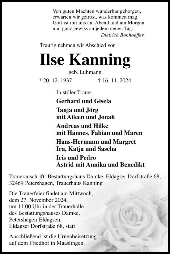 Anzeige von Ilse Kanning von 4401