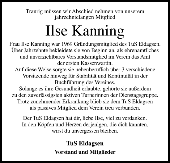 Anzeige von Ilse Kanning von 4401