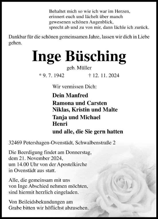 Anzeige von Inge Büsching von 4401