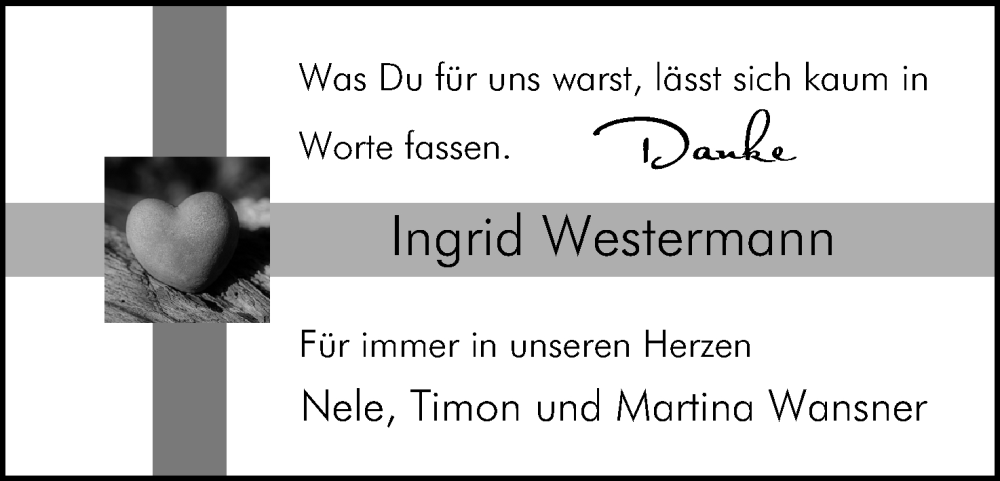  Traueranzeige für Ingrid Westermann vom 20.11.2024 aus 4401