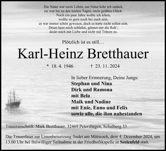 Anzeige von Karl-Heinz Bretthauer von 4401