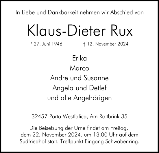 Anzeige von Klaus-Dieter Rux von 4401