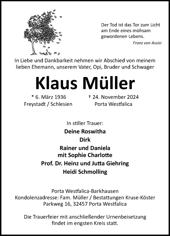 Anzeige von Klaus Müller von 4401