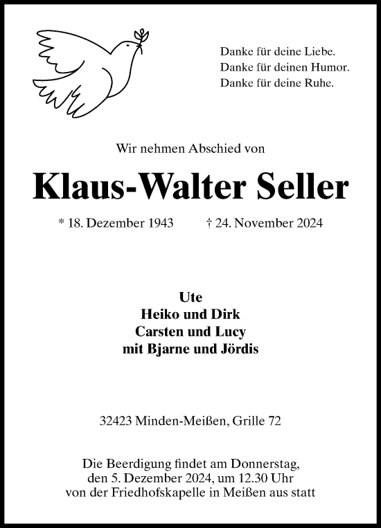 Anzeige von Klaus-Walter Seller von 4401